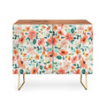 Ninola Design Botanic Retreat Tropical Whimsical Flowers Coral Green Credenza