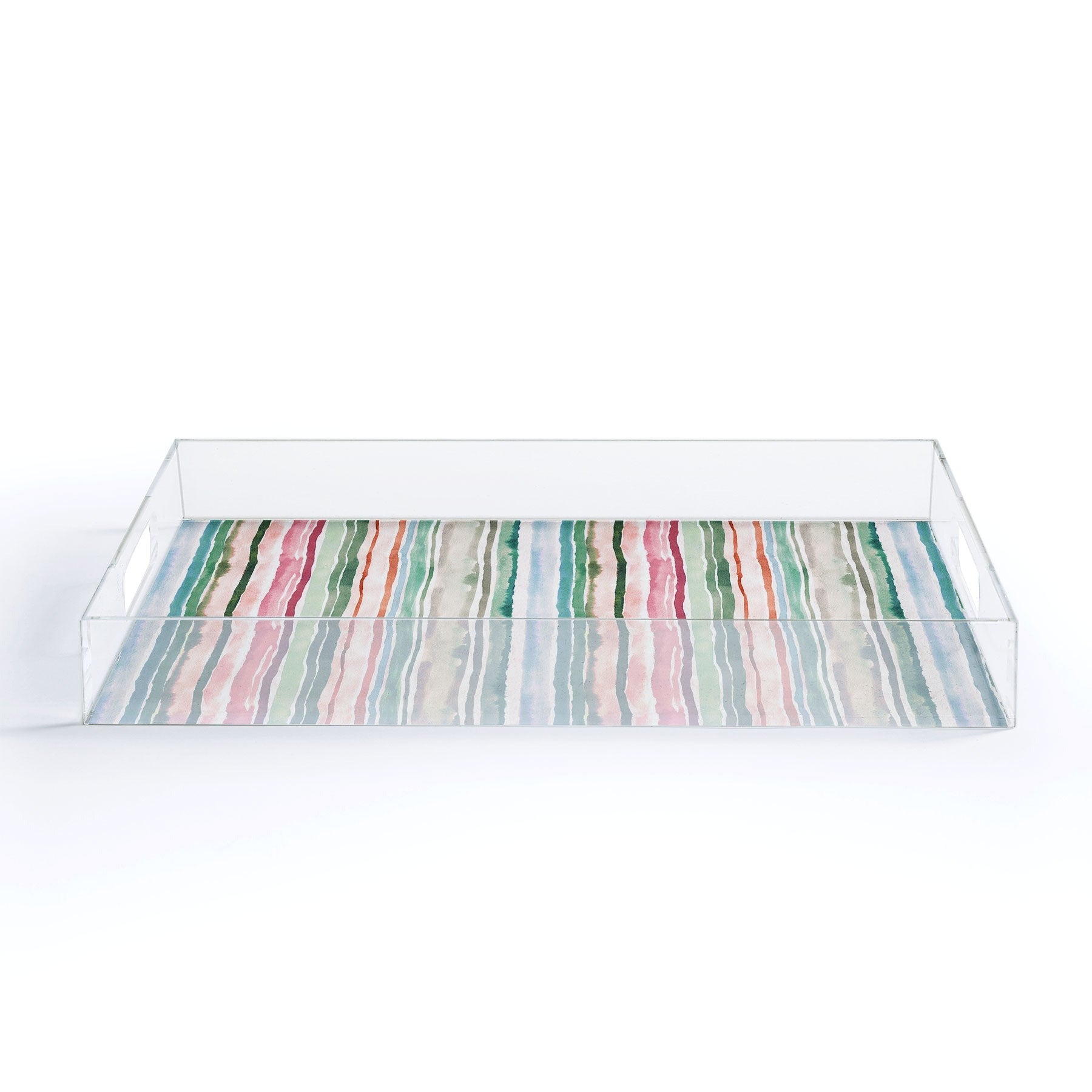 Ninola Design Botanic Retreat Watercolor Stripes Green Orange Red Acrylic Tray