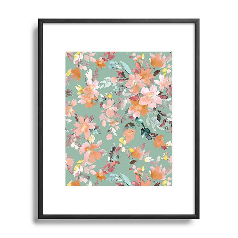 Ninola Design Botanic Retreat Floral Oleander Whimsical Teal Green Metal Framed Art Print
