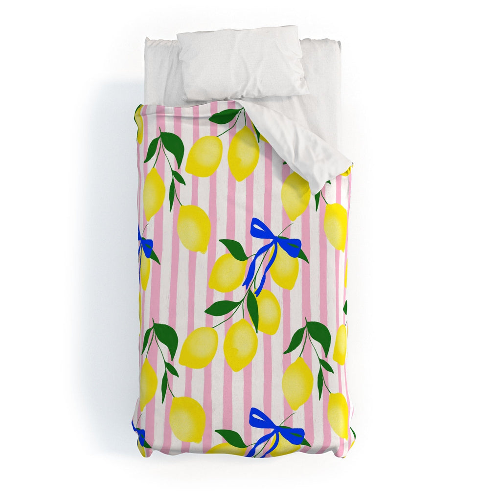 Design by Spark Zesty Lemons and Stripes Duvet Cover