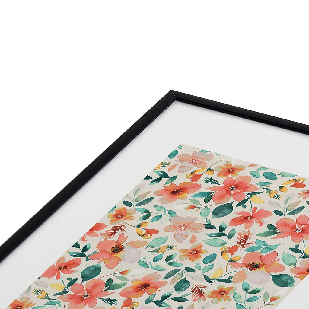 Ninola Design Botanic Retreat Tropical Whimsical Flowers Coral Green Metal Framed Art Print