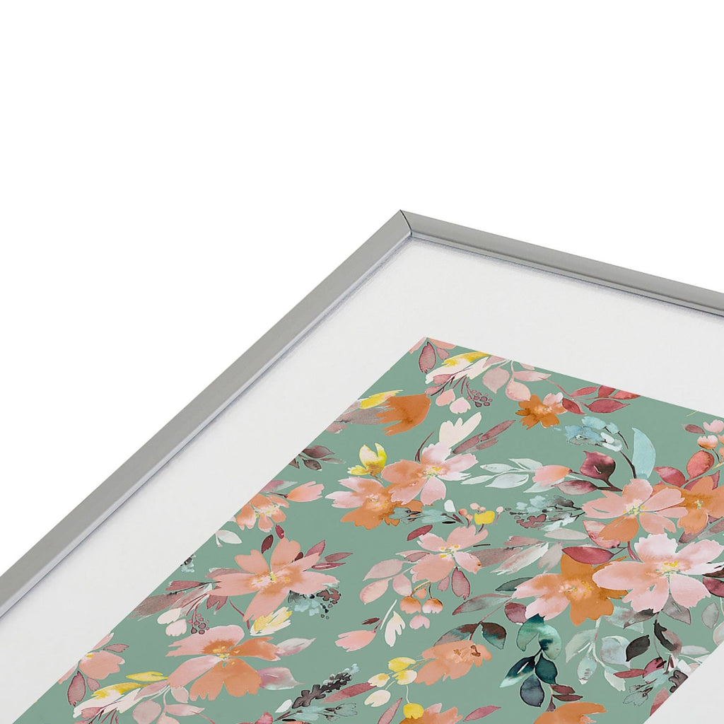 Ninola Design Botanic Retreat Floral Oleander Whimsical Teal Green Metal Framed Art Print