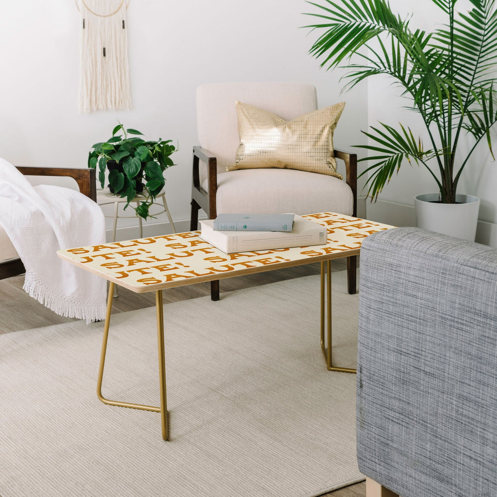 Jessica Molina Salute Gold Pattern on Cream Coffee Table