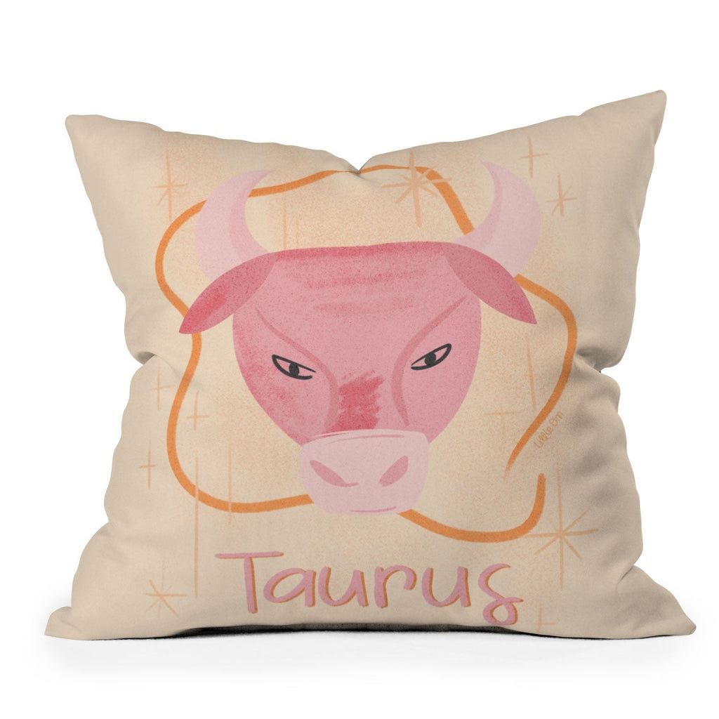 Little Om Zodiac Sign Taurus Outdoor Throw Pillow