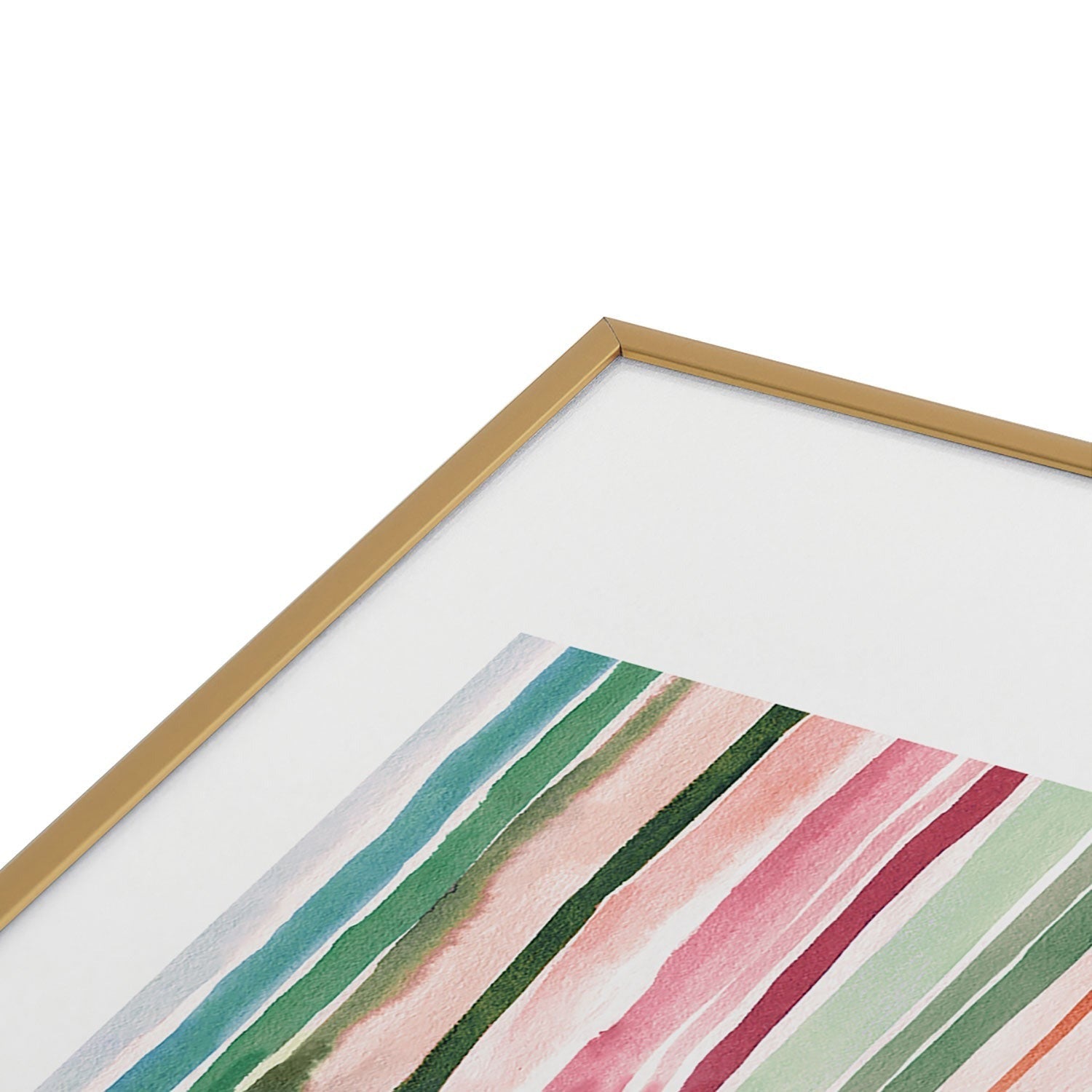 Ninola Design Botanic Retreat Watercolor Stripes Green Orange Red Metal Framed Art Print