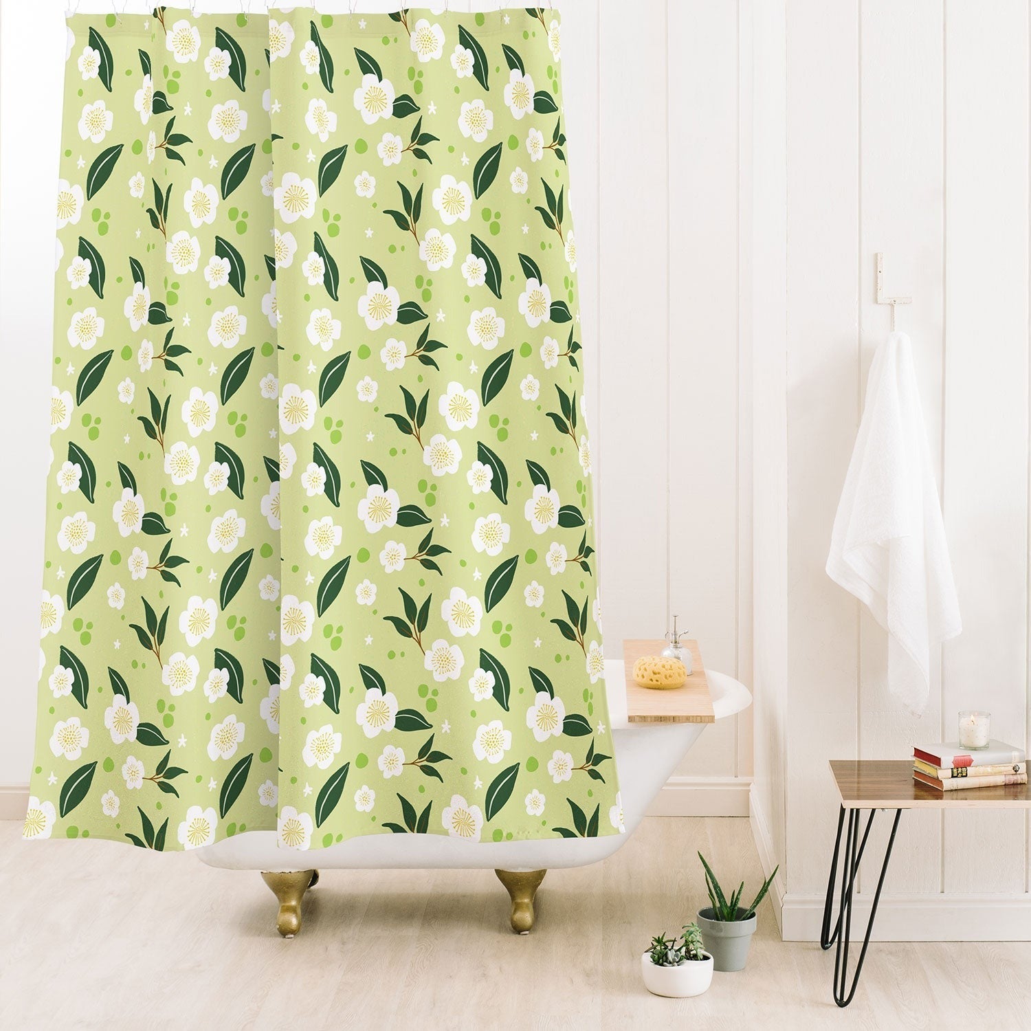Design by Spark Matcha Tea Florals Shower Curtain
