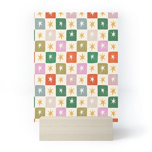 LouBruzzoni Retro Star Block Pattern Mini Art Print