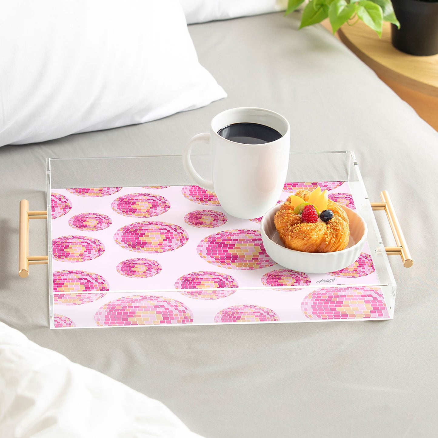 Lindsey Kay Collective Disco Balls Illustration Pink Acrylic Tray