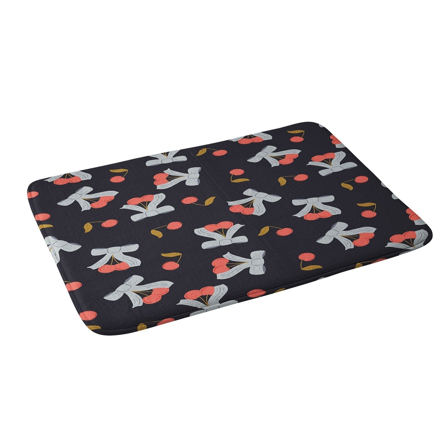 Jennifer Labre Cherries and Bows Memory Foam Bath Mat