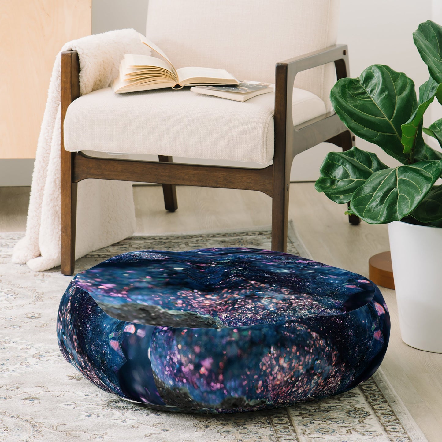 Lisa Argyropoulos Geode Abstract Teal Floor Pillow Round
