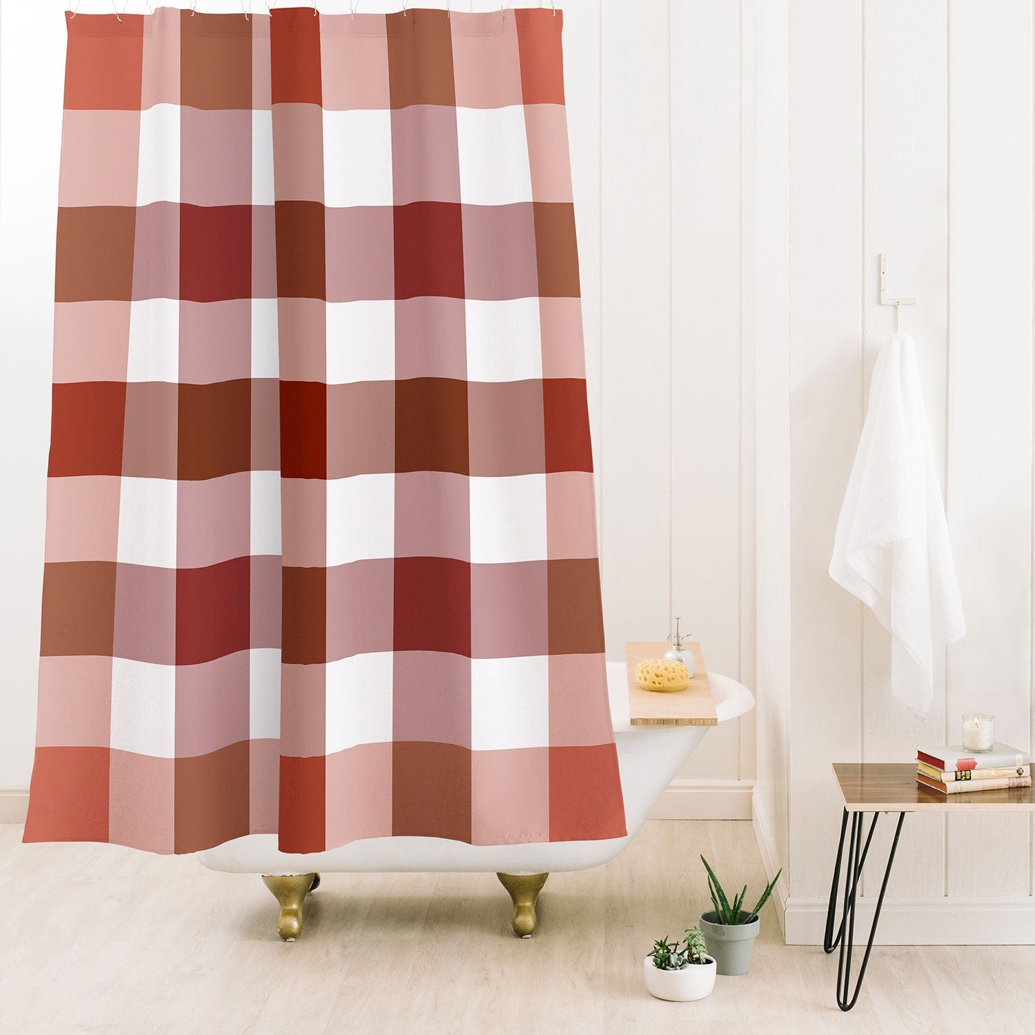 Lisa Argyropoulos Harvest Plaid Terracotta Shower Curtain