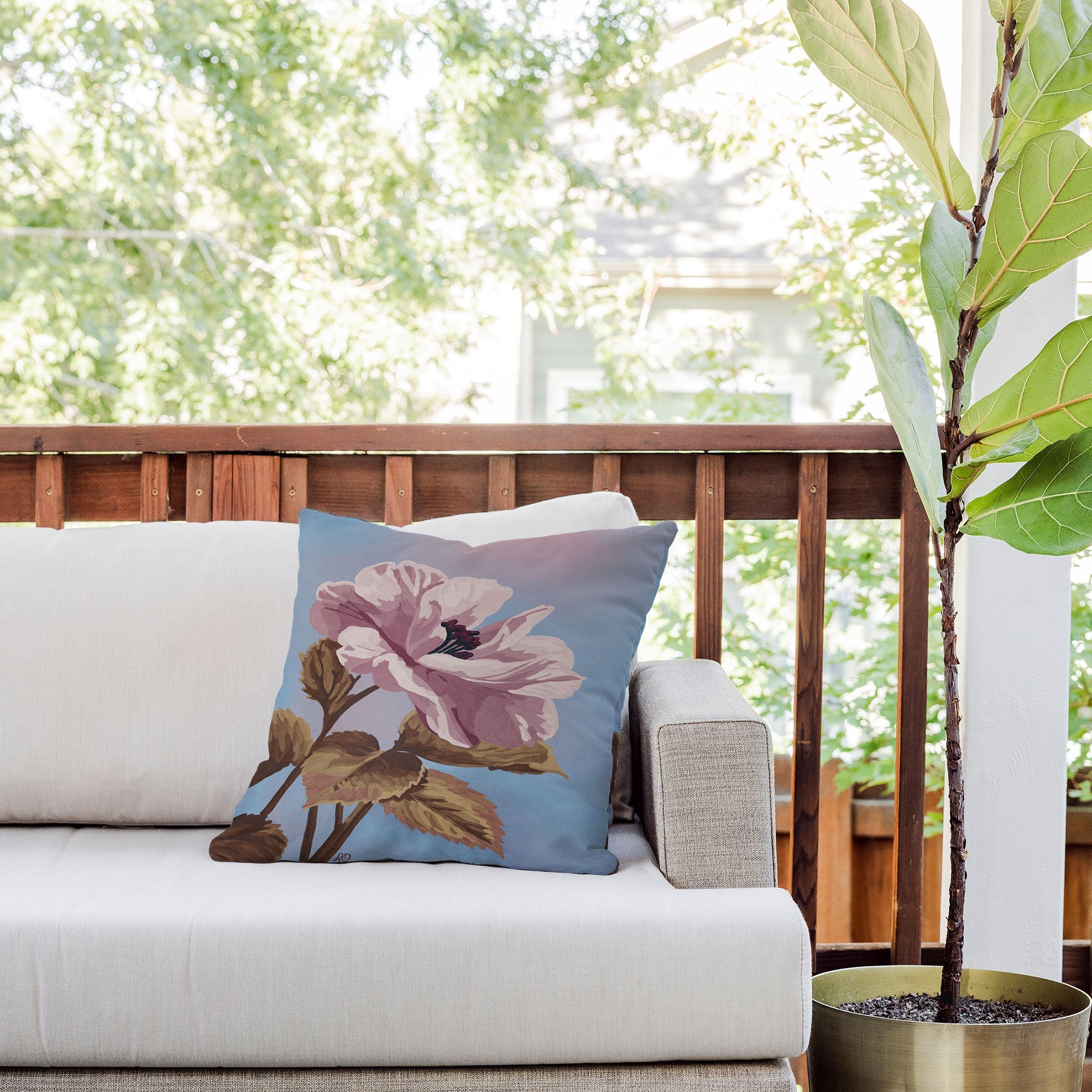Lisa D Art Designs Vintage Begonia Botanical Outdoor Throw Pillow