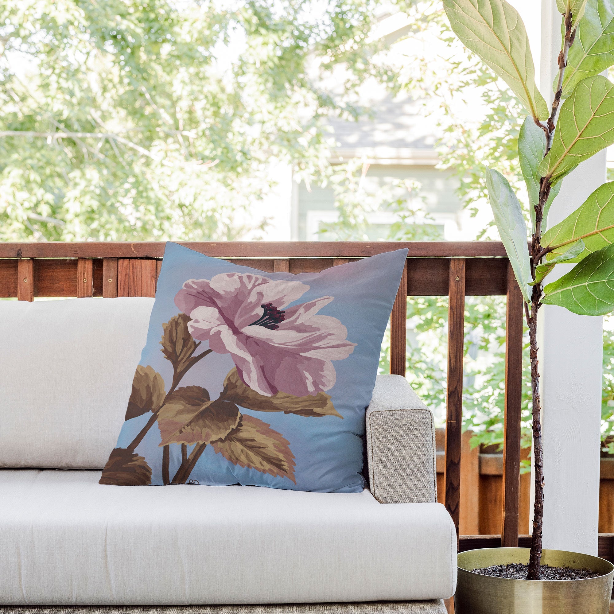Lisa D Art Designs Vintage Begonia Botanical Outdoor Throw Pillow