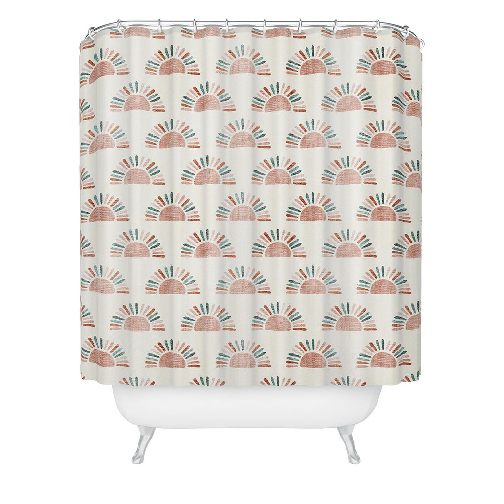 Little Arrow Design Co block print suns jade and dusty rose Shower Curtain
