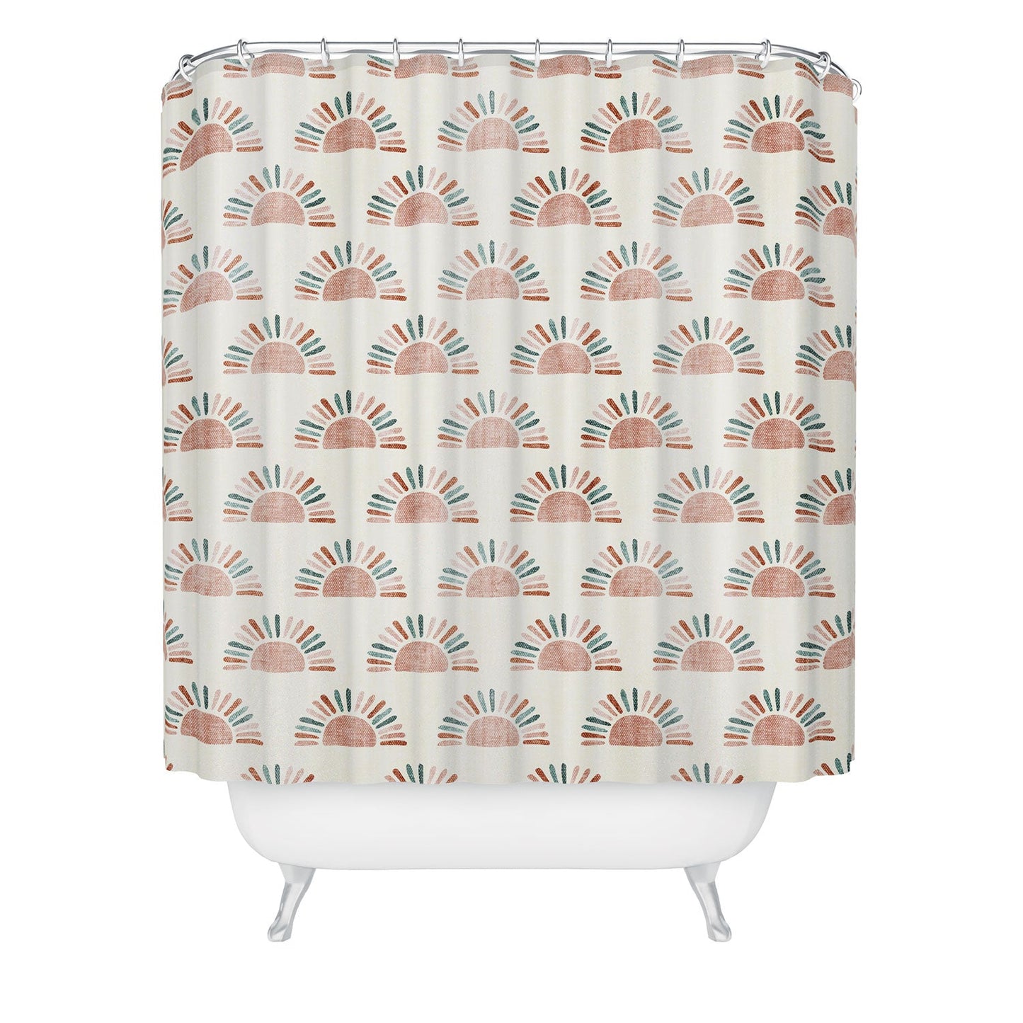 Little Arrow Design Co block print suns jade and dusty rose Shower Curtain