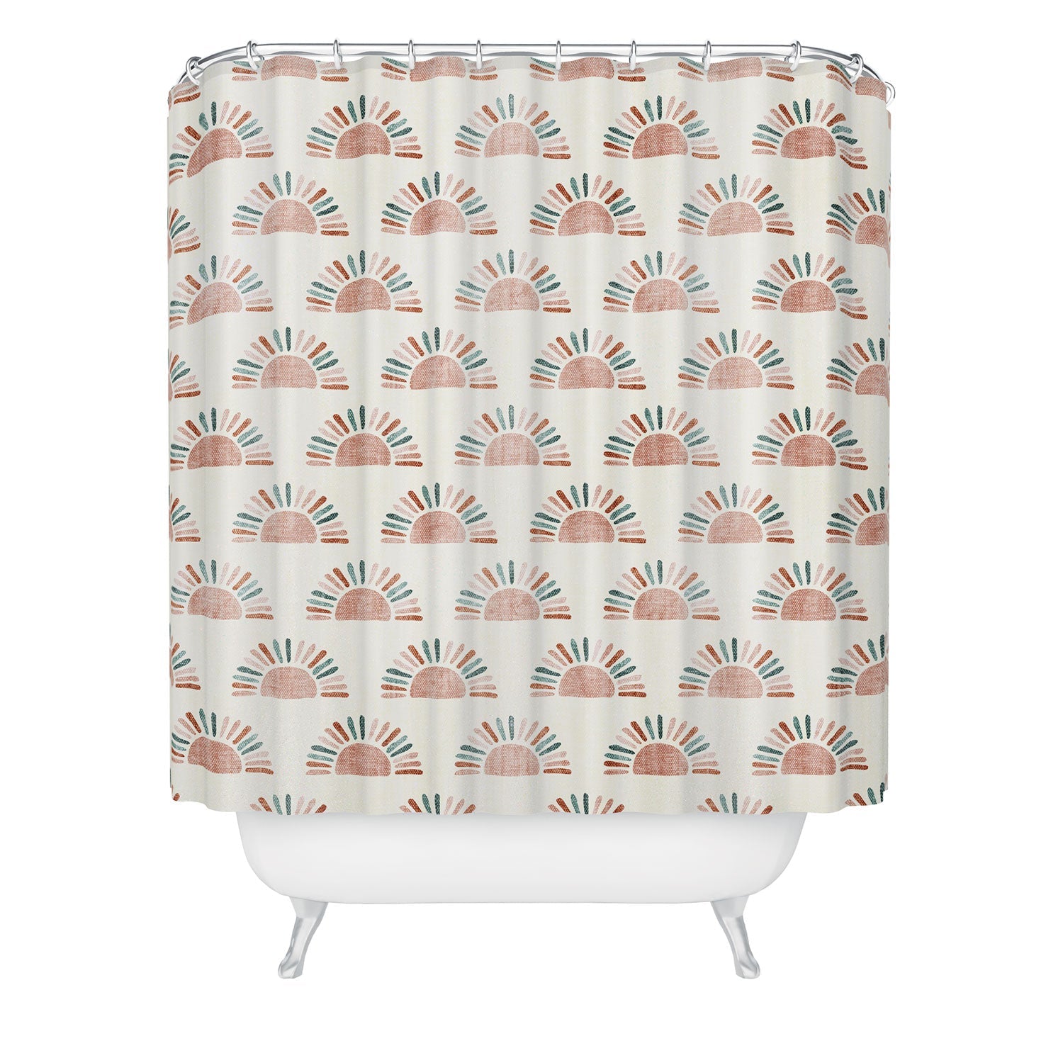 Little Arrow Design Co block print suns jade and dusty rose Shower Curtain