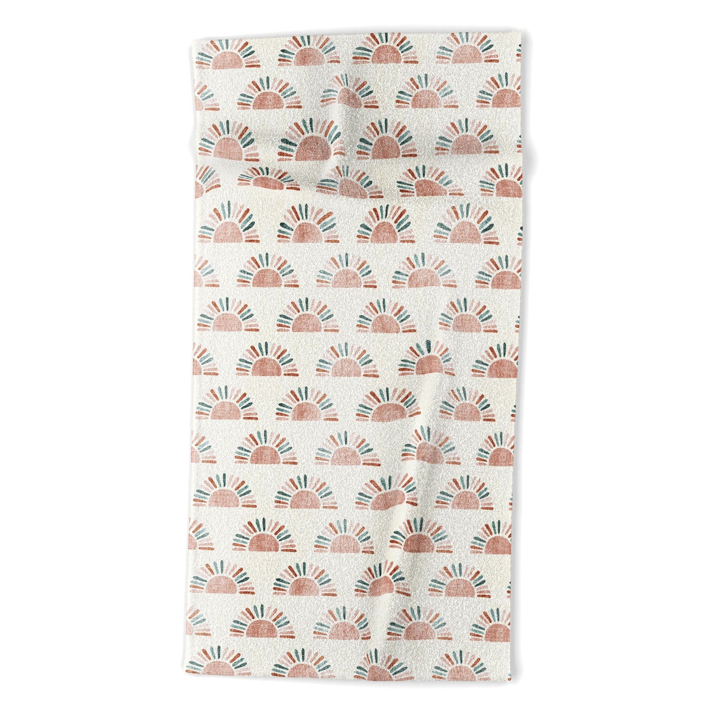 Little Arrow Design Co block print suns jade and dusty rose Beach Towel