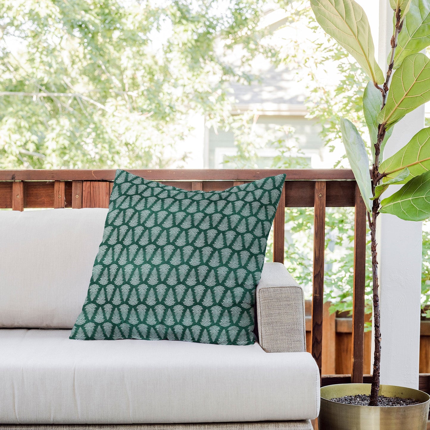 Little Arrow Design Co fern on forest Outdoor Throw Pillow