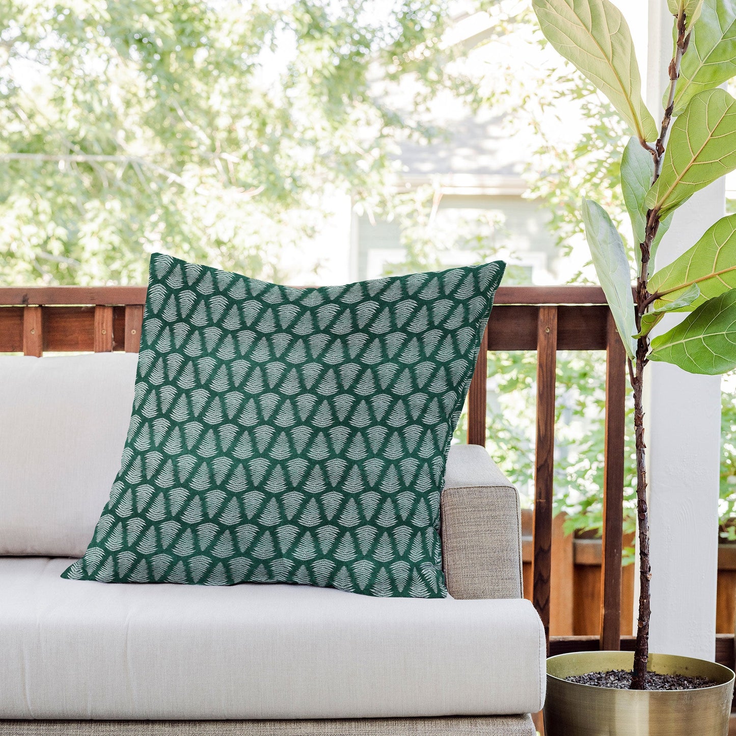 Little Arrow Design Co fern on forest Outdoor Throw Pillow