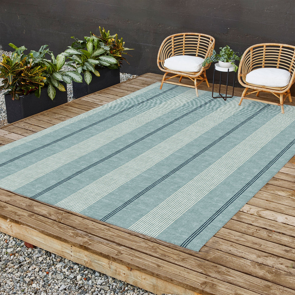 Little Arrow Design Co ivy stripes dusty blue Outdoor Rug