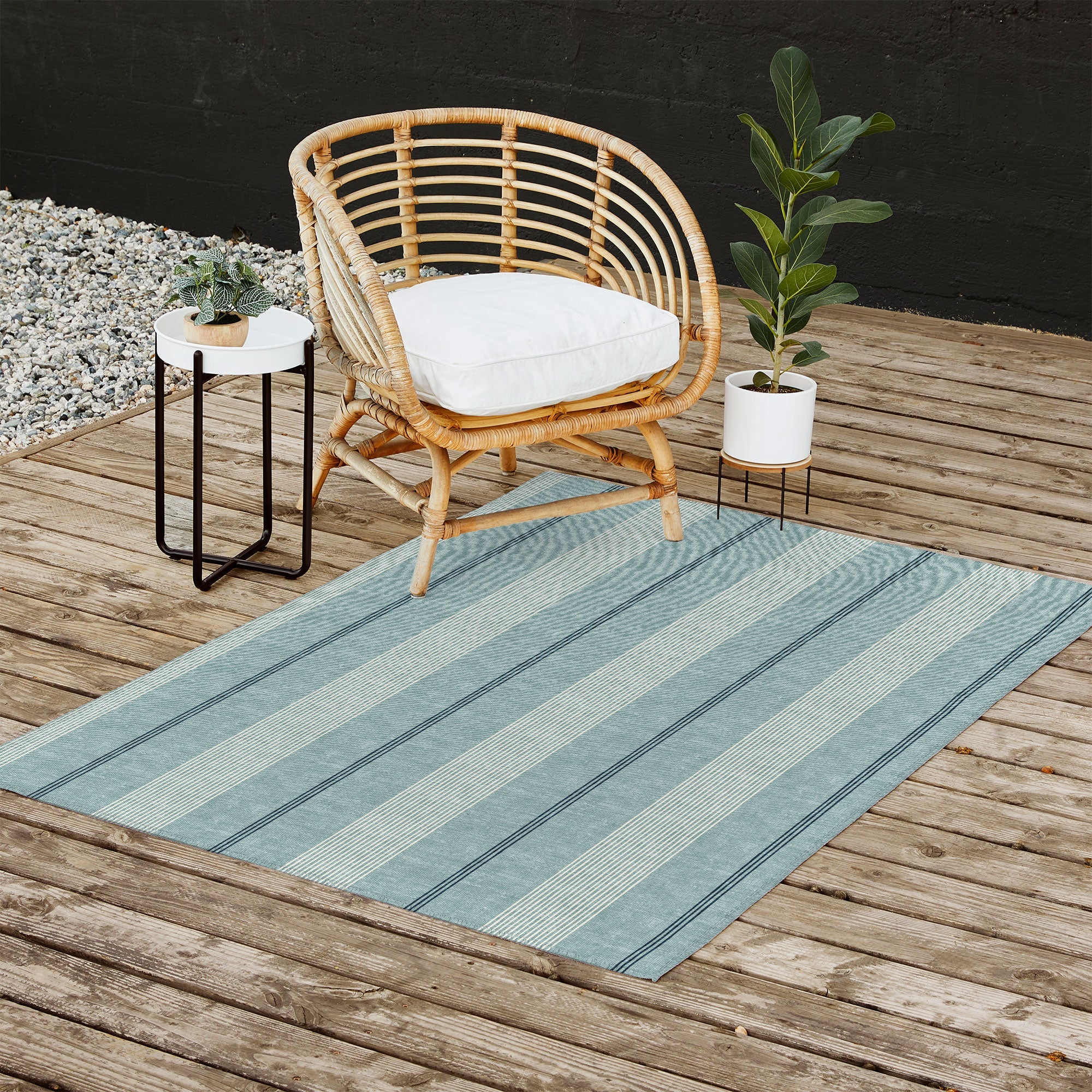 Little Arrow Design Co ivy stripes dusty blue Outdoor Rug