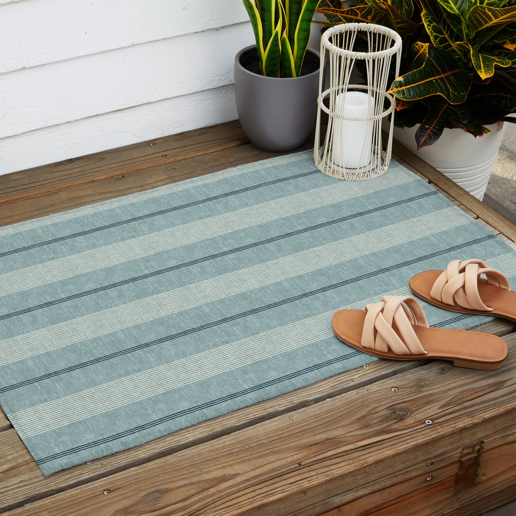 Little Arrow Design Co ivy stripes dusty blue Outdoor Rug