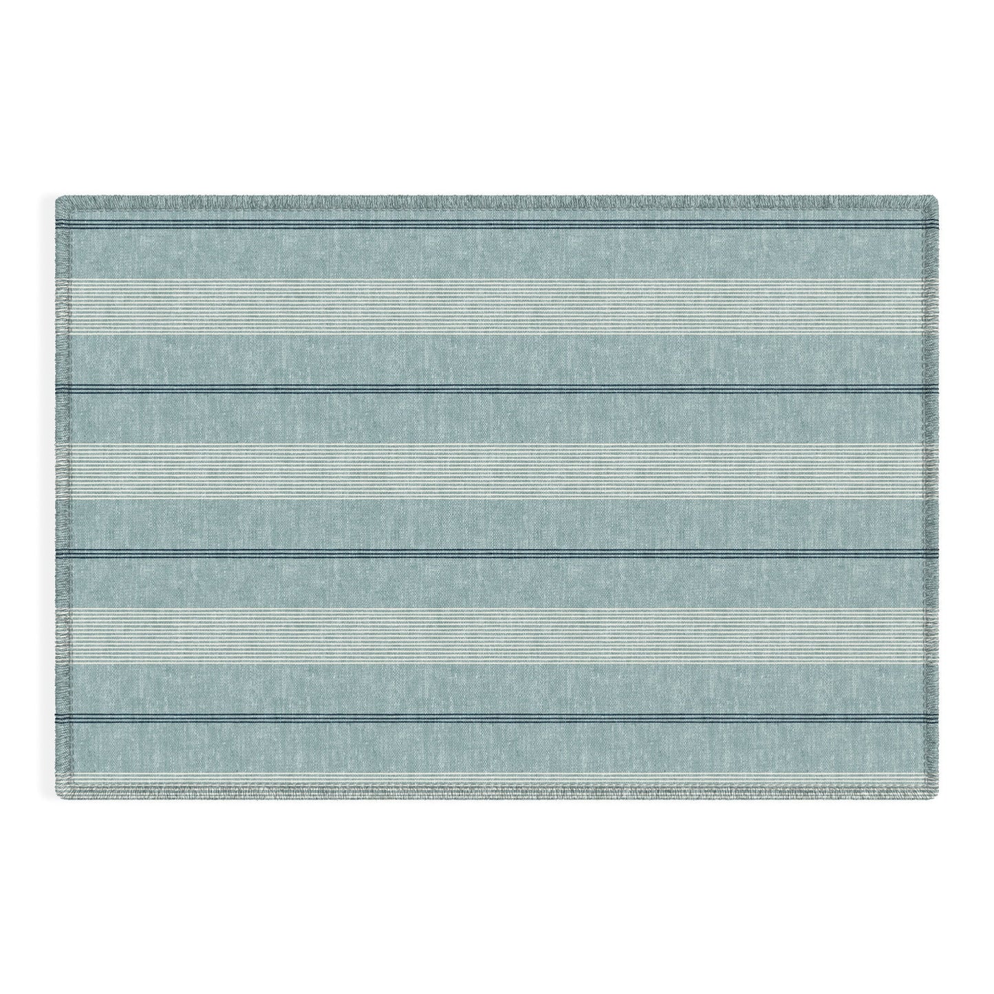Little Arrow Design Co ivy stripes dusty blue Outdoor Rug
