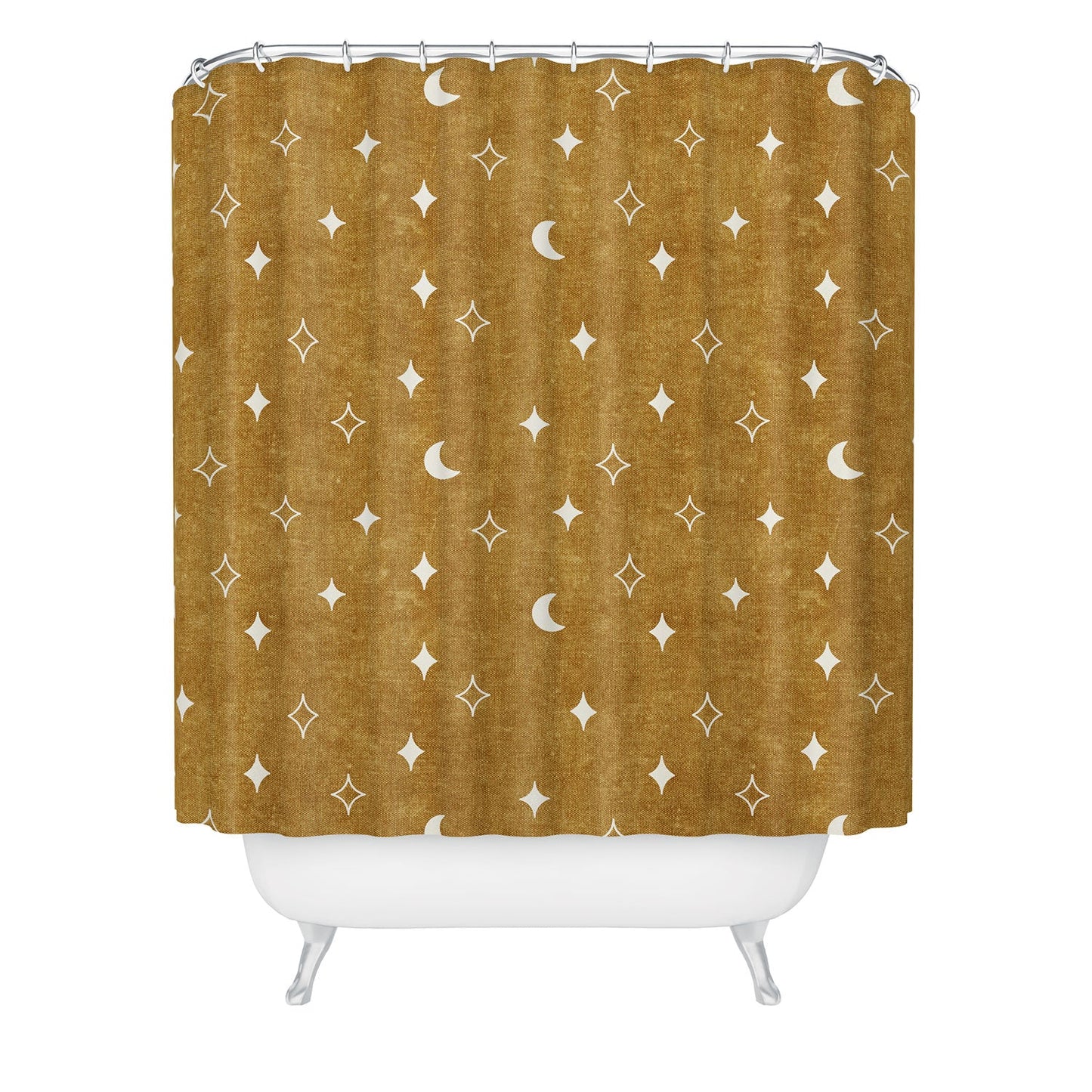 Little Arrow Design Co moon and stars mustard Shower Curtain