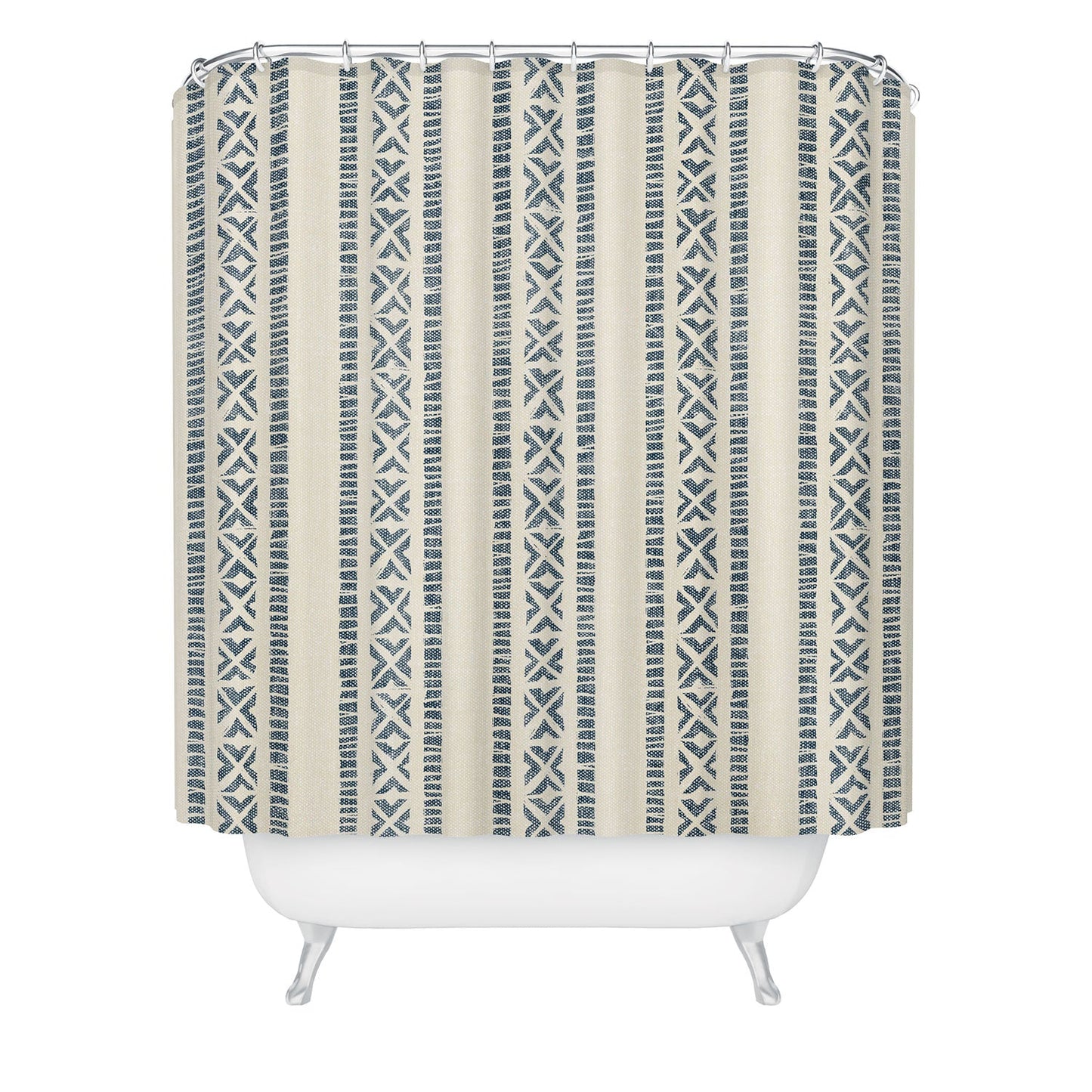 Little Arrow Design Co oceania vertical stripes navy Shower Curtain