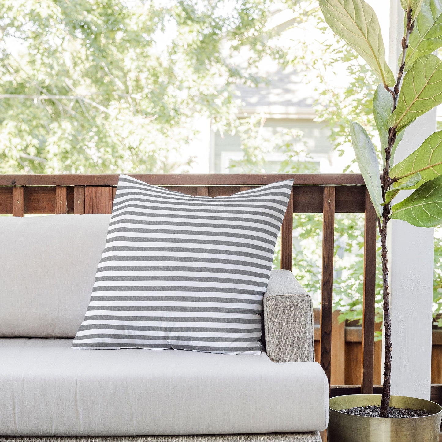 Little Arrow Design Co Stripes in Grey Outdoor Throw Pillow