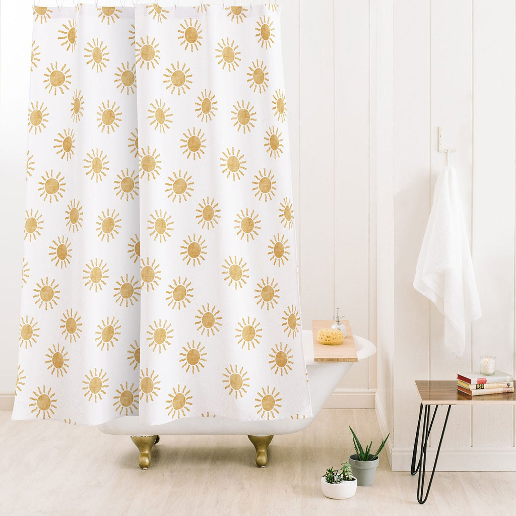 Little Arrow Design Co Suns golden on white Shower Curtain
