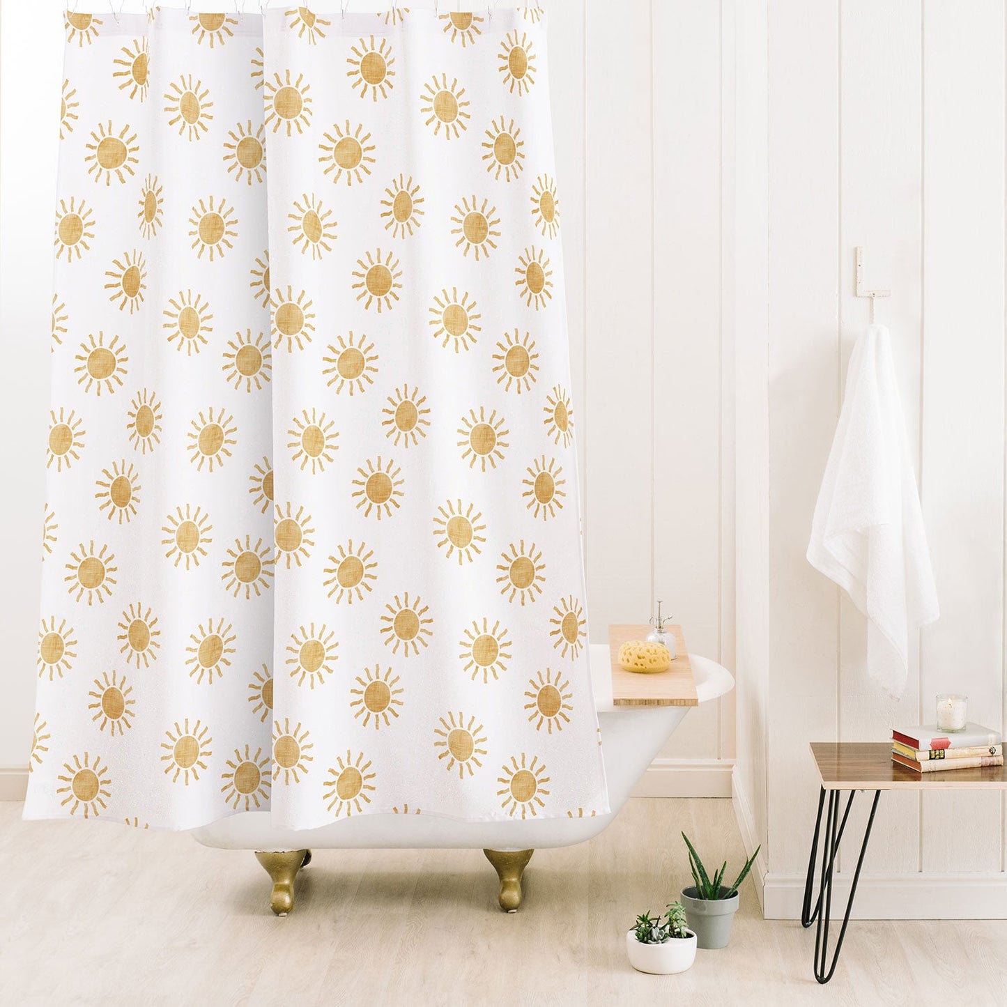 Little Arrow Design Co Suns golden on white Shower Curtain