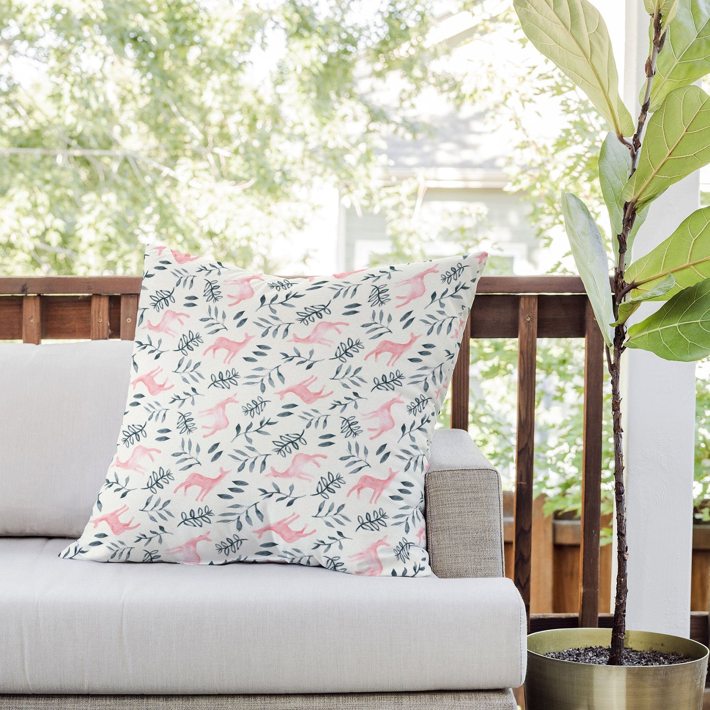 Little Arrow Design Co watercolor woodland in pink Outdoor Throw Pillow