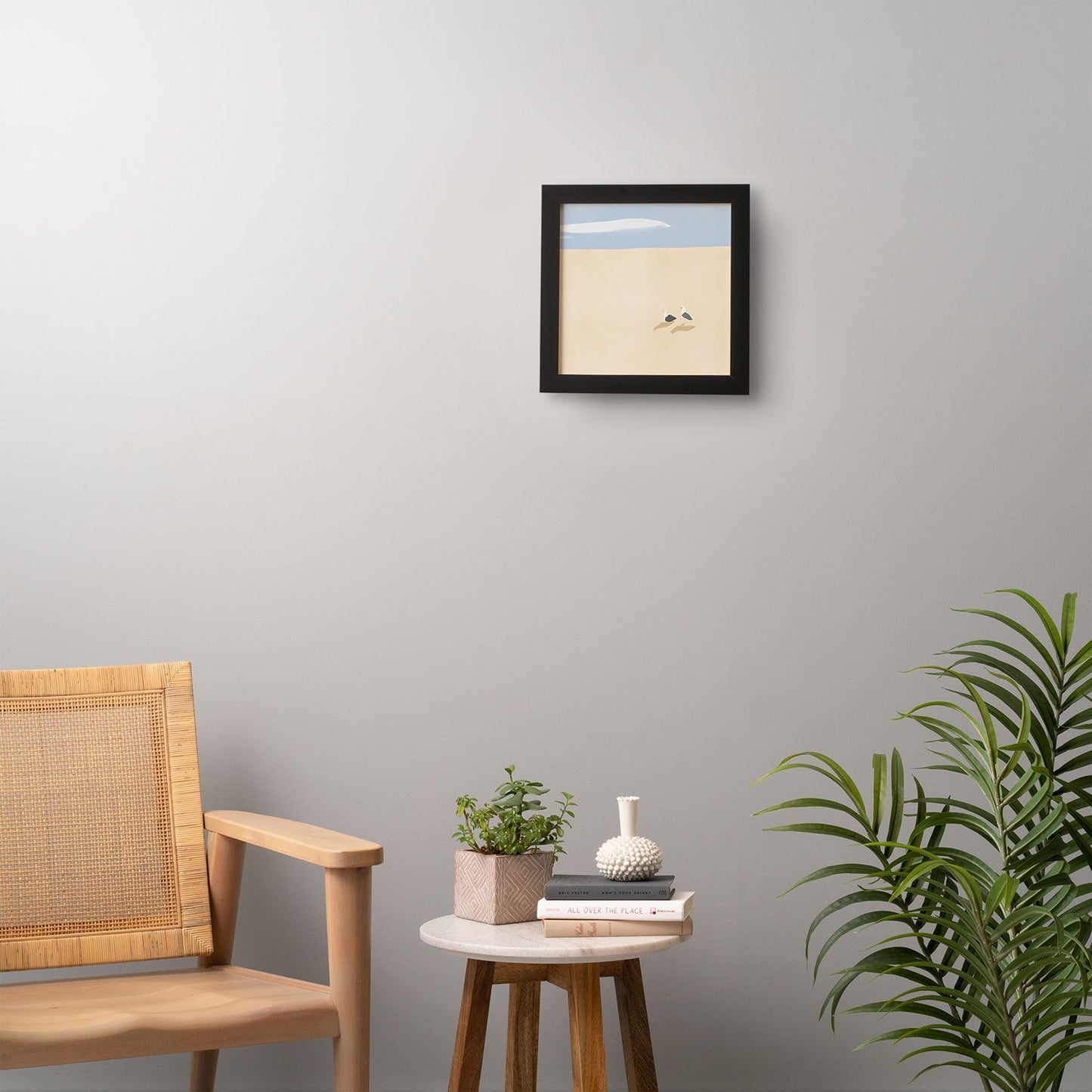 Little Dean Minimal sand beach with seagull Framed Wall Art