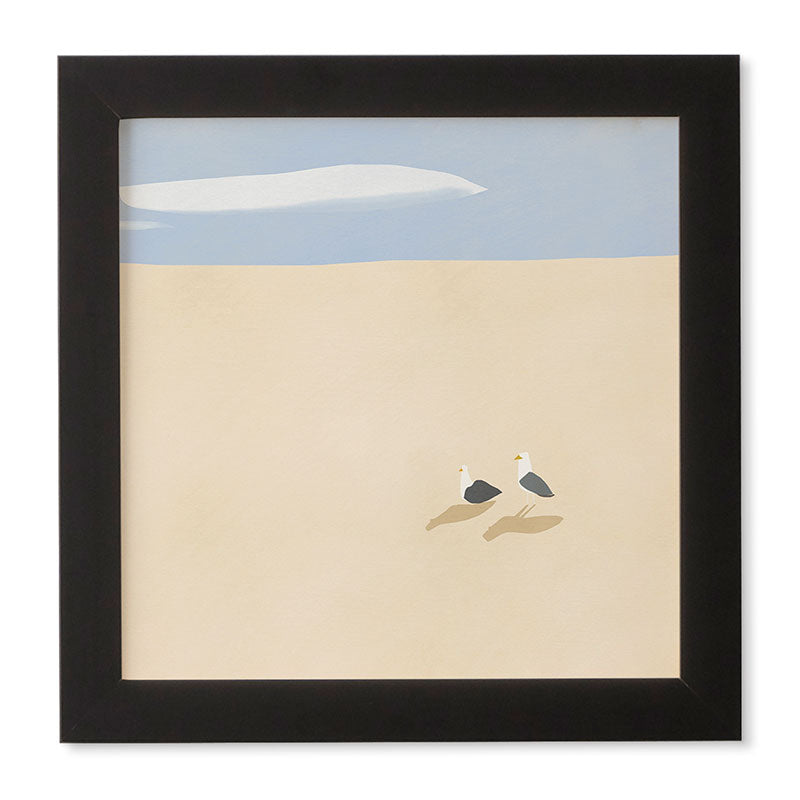 Little Dean Minimal sand beach with seagull Framed Wall Art