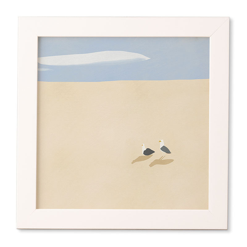 Little Dean Minimal sand beach with seagull Framed Wall Art