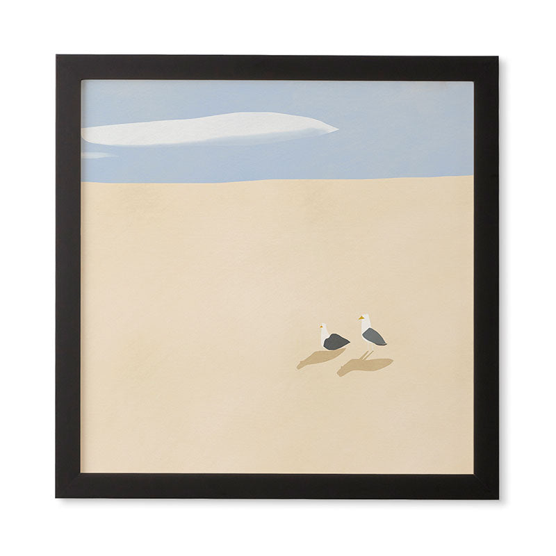 Little Dean Minimal sand beach with seagull Framed Wall Art