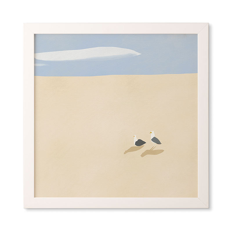 Little Dean Minimal sand beach with seagull Framed Wall Art