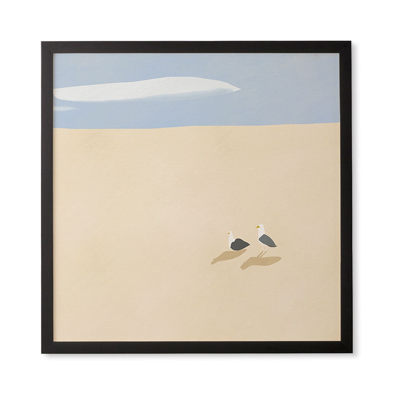 Little Dean Minimal sand beach with seagull Framed Wall Art