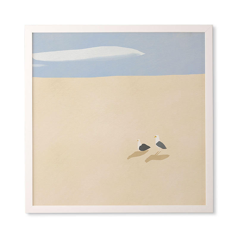 Little Dean Minimal sand beach with seagull Framed Wall Art