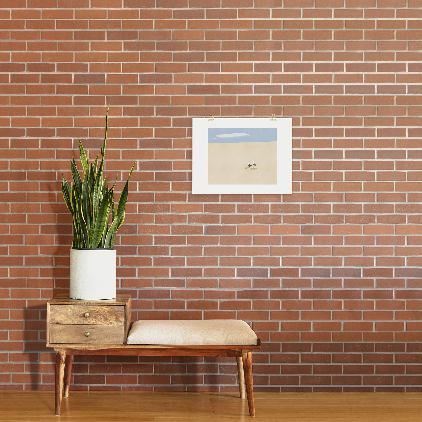 Little Dean Minimal sand beach with seagull Art Print