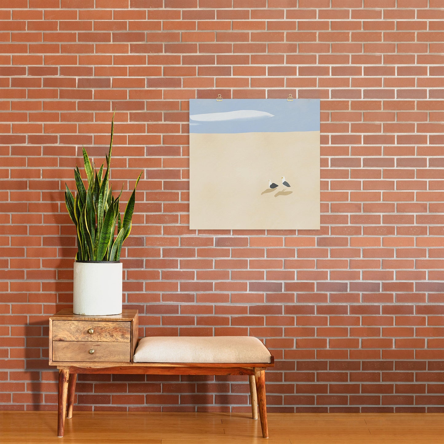 Little Dean Minimal sand beach with seagull Art Print