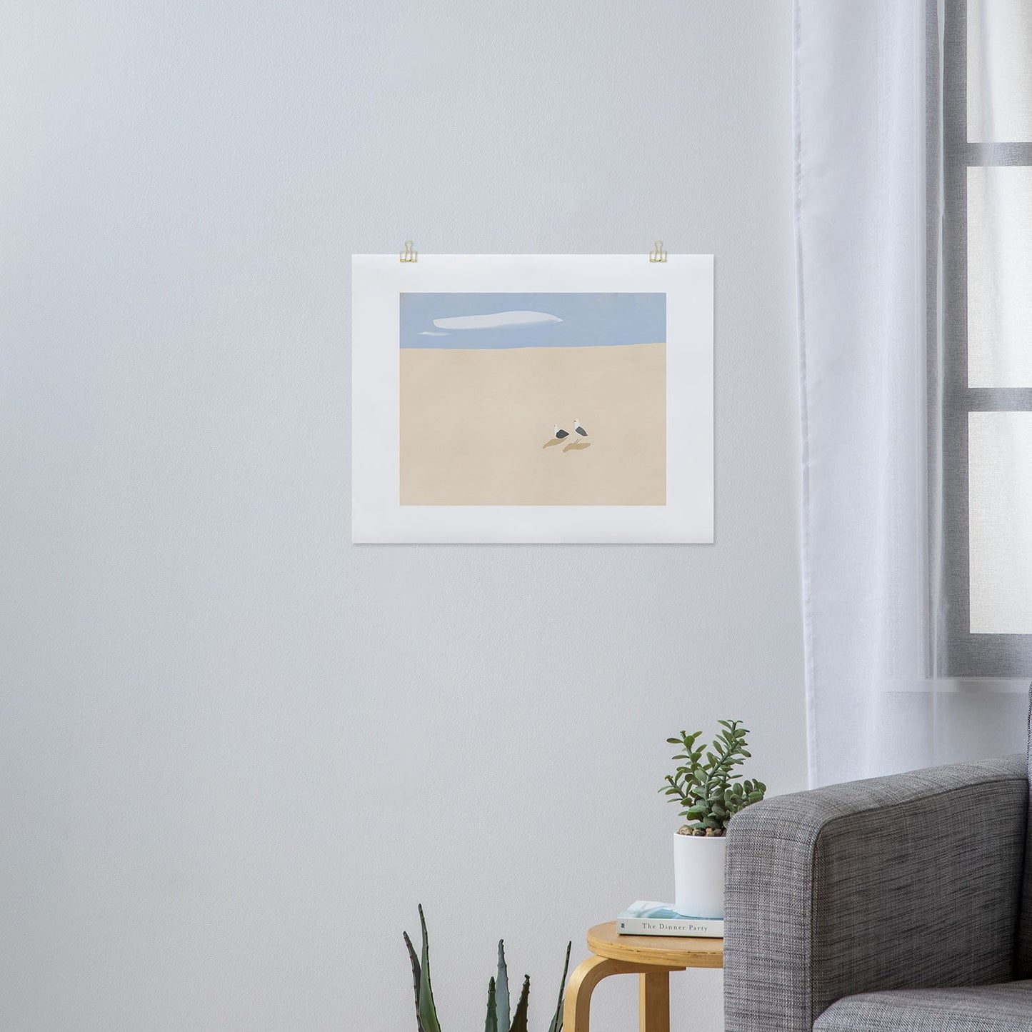 Little Dean Minimal sand beach with seagull Art Print