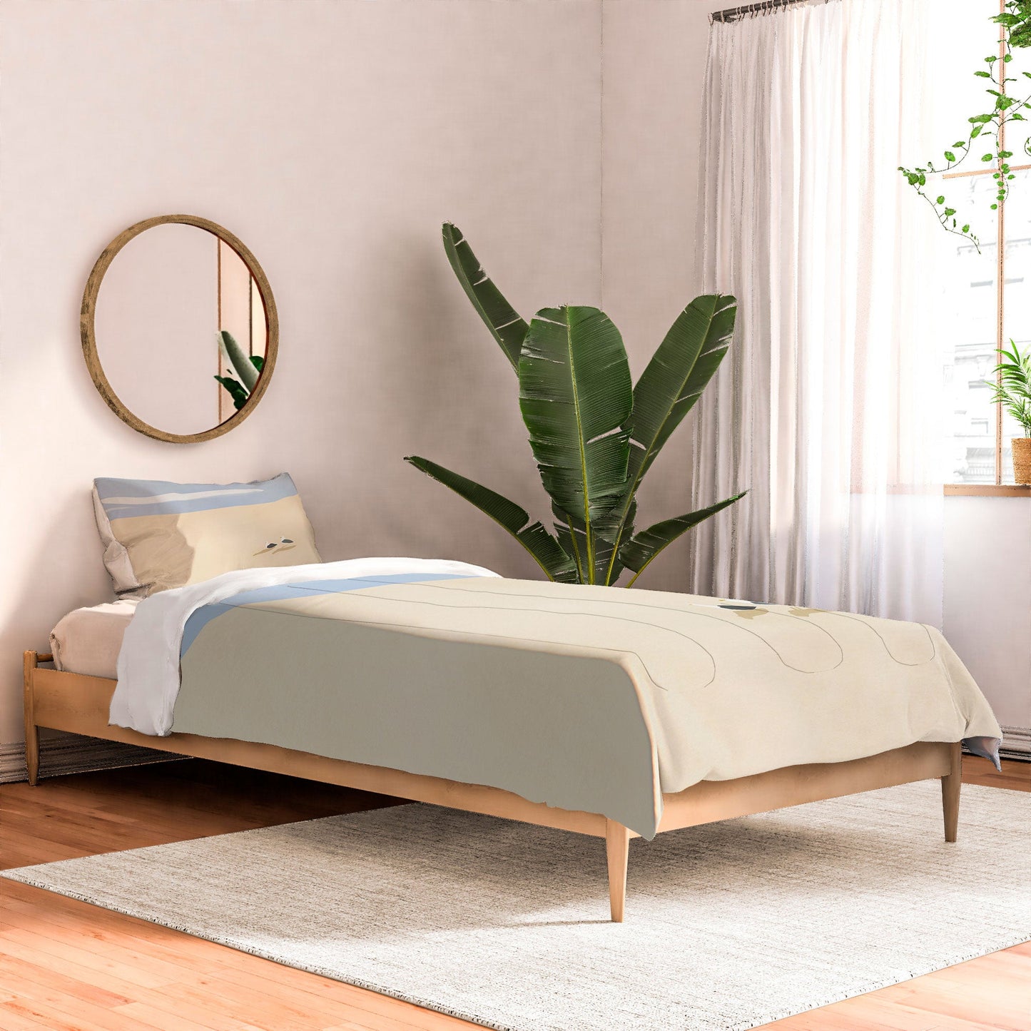 Little Dean Minimal sand beach with seagull Comforter