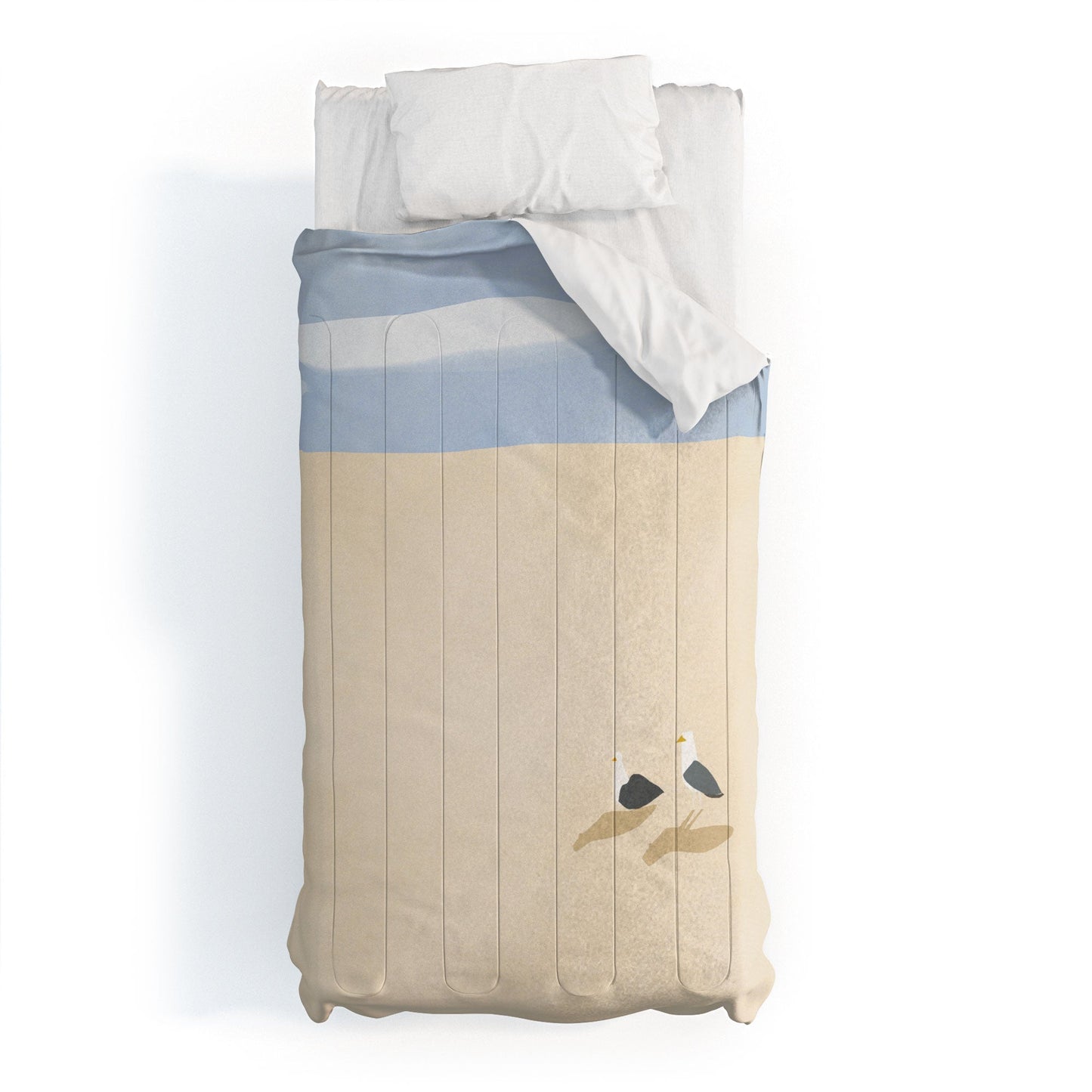 Little Dean Minimal sand beach with seagull Comforter