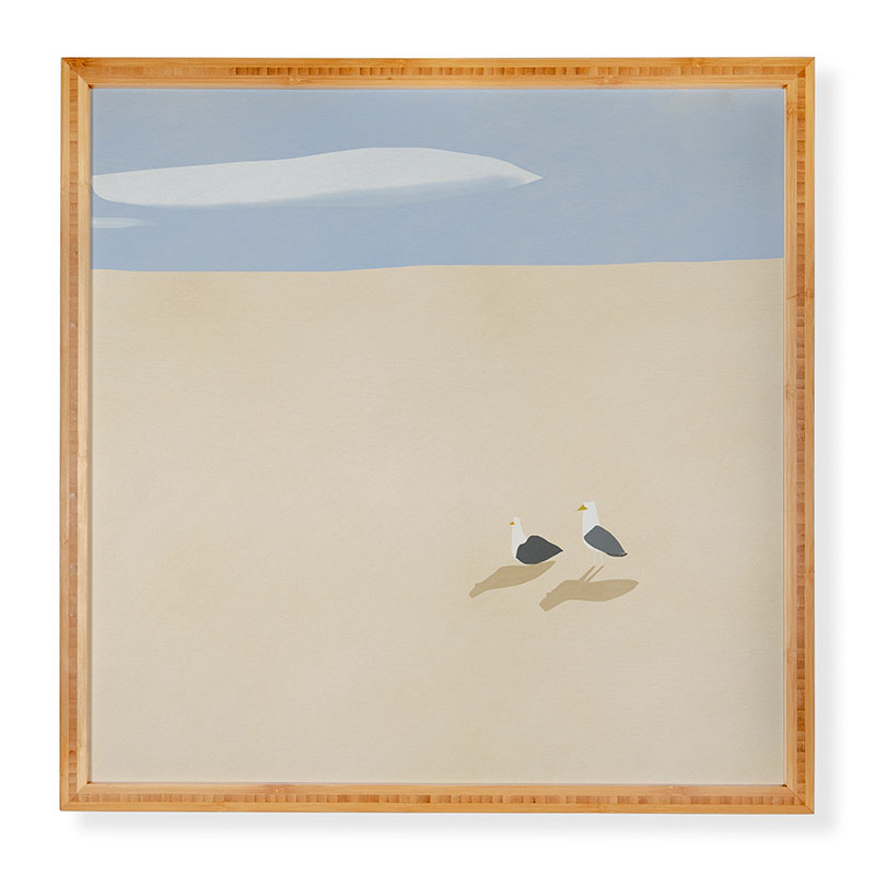 Little Dean Minimal sand beach with seagull Framed Wall Art