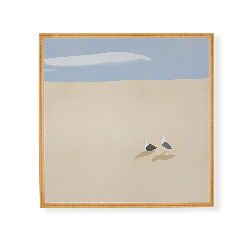 Little Dean Minimal sand beach with seagull Framed Wall Art