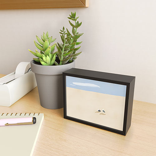 Little Dean Minimal sand beach with seagull Framed Mini Art Print
