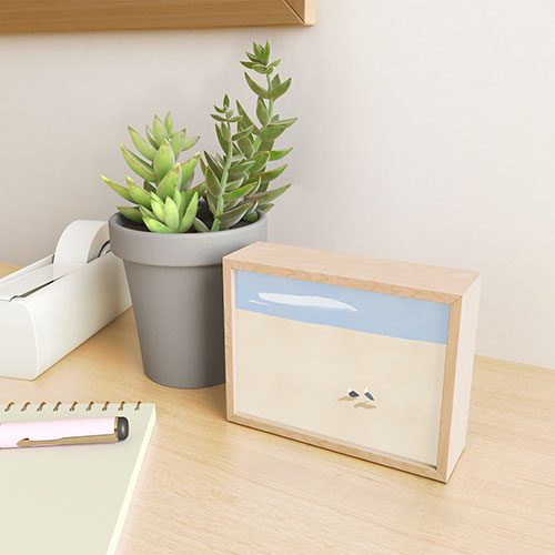Little Dean Minimal sand beach with seagull Framed Mini Art Print