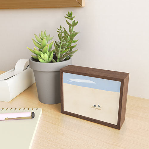 Little Dean Minimal sand beach with seagull Framed Mini Art Print